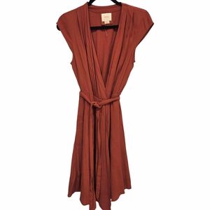 Anthropologie Noronha Wrap Dress by Maeve Rust Orange X Small